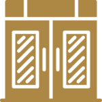 A brown door with two glass doors on it.